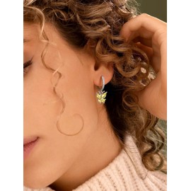 Butterfly Huggie Hoop Earrings - 925 Silver November Birthstone Yellow Topaz Butterfly Dangle Earrings Cute Butterfly Sterling Silver Jewelry for Women