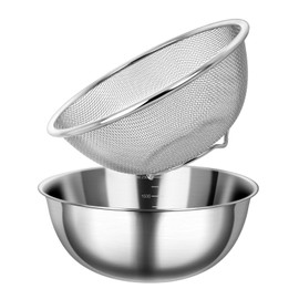 304 Metal Stainless Steel Colander Strainer Mixing Bowl With Microporous 4.5 Qt Large Capacity For Rice Pasta Fruit Vegetable Spaghetti Dishwasher Safe.
