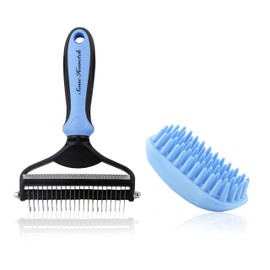 Sense Hometek Undercoat Rake Comb With Bath Brush for Dogs & Cats, 2 Sided Pet Grooming Tool, Detangler Kit for Dogs-Romoving, Deshedding, & Dematting Mats, Tangles and Knots-Great for Short to Long Hair Breeds