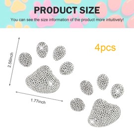 Ferianl 4PCS Bling Dog Paw Sticker, Glitter Bling Rhinestone Self Adhesive Crystal Window Sticker, Animal Footprint Decal Car Decoration, Suitable for Car Bumper Window Laptop