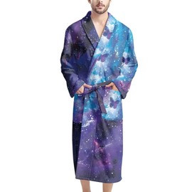 GIFTPUZZ Wolf Cool Mens Nightshirts Long Sleeve Soft Sleepshirt Nightgown Pajama V Neck Long Sleepwear Nightwear Bathrobe Fleece Spa Robe Family Bathing Home Using Bathrobe Housecoat