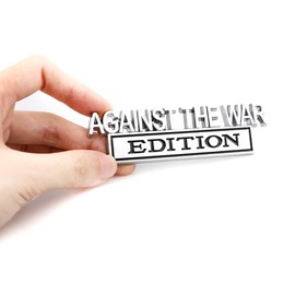 CARRUN 2 Pcs AGINST The WAR Edition Emblem Car Side Rear Front Hood Trunk Door Badge 3D Decal Sticker Fit for Car Truck SUV (AGINST The WAR, Silver Black), CR-Edition