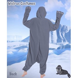 sazpajacos Walrus One-Piece Pyjamas Funny Walrus Animal Pyjamas Walrus Romper Christmas Carnival Cosplay Costume, gray