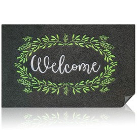 Large Welcome Mat for Front Door Outside Entryway Doormat Non-Slip Rubber Backing Heavy Duty Rugs Black Waterproof Low Profile Mats for Entry Garage Patio High Traffic Areas Shoe Rugs
