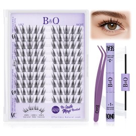 B&Q 10 Pairs of Natural Eyelashes, Sunflower Style with Invisible Band, No Lash Map Required, Eyelash Extension Set with Eyelash Glue and Tweezers for Newcomers (Sunflower - 10 Pairs)