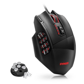 TERPORT S700 Mouse Gaming Alámbrico Con 8 Pesas y Estuches, Ratón Gamer con 18 Botones Programables, 16400DPI con 5 Niveles Ajustables, 33 Colores LED, Mouse de Juegos Para Mano Media/Grande, Negro