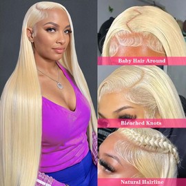 HELLOSH 32 Inch 613 Lace Front Wig Human Hair 200 Density 613 13x6 Lace Front Wig Human Hair Straight Blonde Wig Human Hair 613 HD Lace Frontal Wigs Human Hair Pre Plucked With Baby Hair