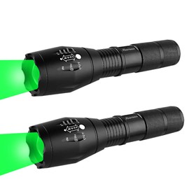 Hunting Flashlight - Green LED Handheld Light - Zoomable, Water & Shock Resistant Night Hunting Lights for Fishing, Hog, Pig, Coyote, Varmint, Predator Rifle (2 Pack)