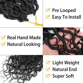 Col Bling Goddess Locs Crochet Hair for Black Women 14 Inch, 8 Packs Faux Locs Crochet Hair, Boho Style Locs, River Locs Hair with Curly Ends (14Inch, 1B, 8Packs)