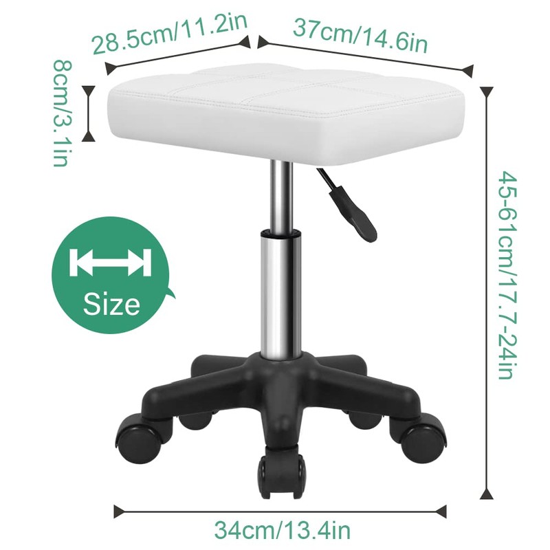 FURWOO Rectangle Rolling Stool with Wheels Height Adjustable Swivel Stool