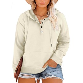 Eytino Womens Plus Size Long Sleeve Button Collar Hoodies Oversized Drawstring Pullover Tops with Pockets,4X Apricot