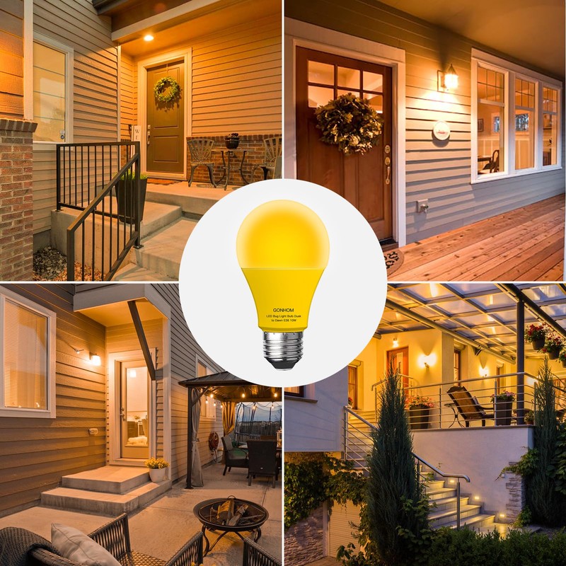 Gonhom Dusk to Dawn Bug Light Bulb Outdoor,4 Pack Amber