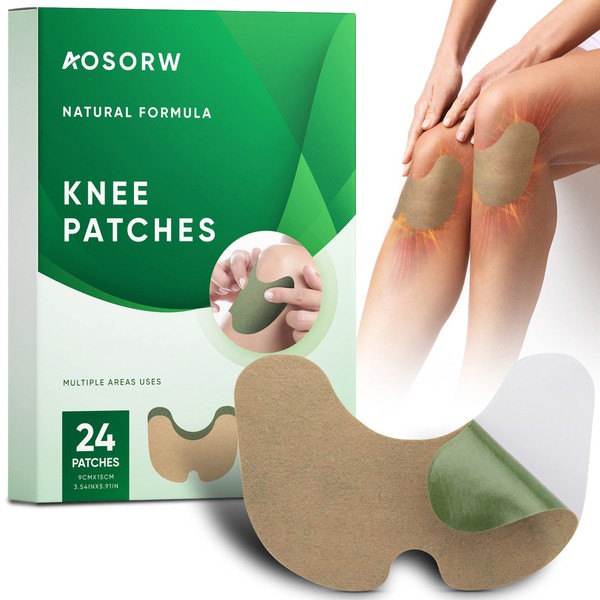 AOSORW Knee Relief Heat Patches: 24 Count Natural Herbal Knees Arthritis Hot Patches Kit for Bone on Bone - Wormwood Relieving Paste Patch Products for Long Lasting Relief Muscle Joint