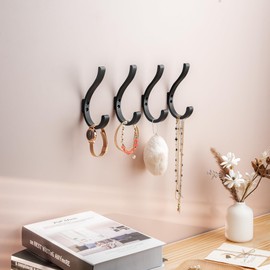 jockcaras Large Wall Hooks for Hanging Coat/Backpack - 5.4'' Huge 40LBS Heavy Duty Hanger Wall Mount Screw in, for Towel, Closet, Robe, Bag, Outdoor, Black 4 Pack