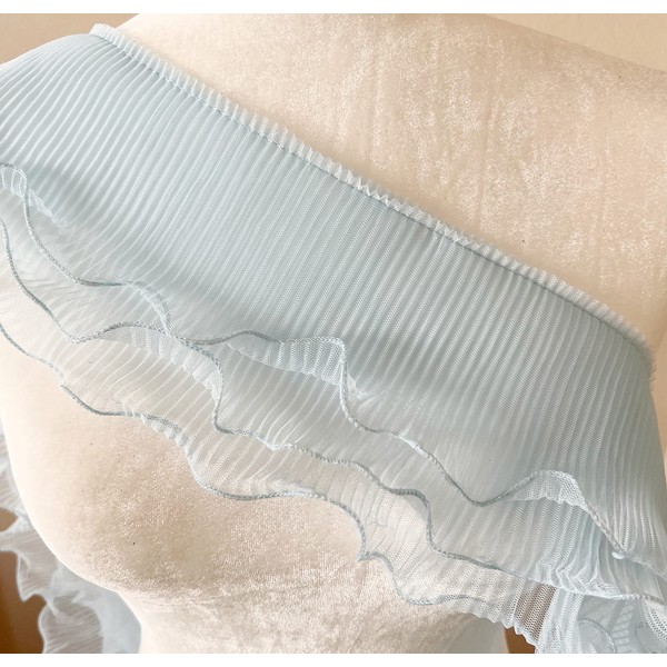 PEPPERLONELY 1 Yard 3-Layer Pleated Tulle Lace Chiffon Fabric Ribbon