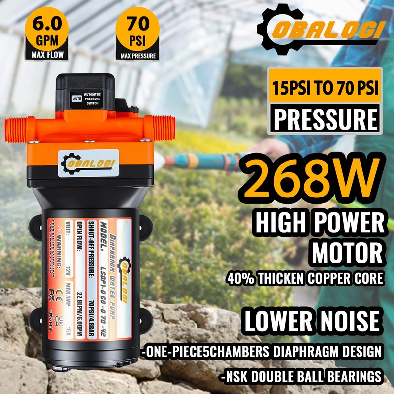 RV Fresh Water Pump 12V DC 6.0GPM 70PSI with Automatic