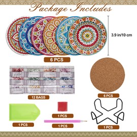 Temlum 6 Pcs Diamond Painting Coasters Kit with Holder, DIY Mandala Diamond Art Coasters Kits for Beginners, Adults & Kids Small Diamond Painting Craft Supplies