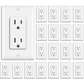 BESTTEN 20 Pack 15 Amp Decorator Wall Receptacle Outlet, Non-Tamper-Resistant, Wallplate Included, 15A/125V/1875W, UL Listed, White