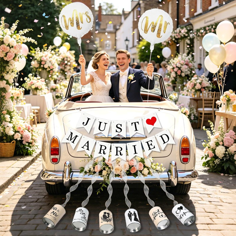 Decorazioni per auto da matrimonio, set decorativo da matrimonio “Just