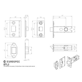 Carlisle Brass BTL25AB/RP 64mm Bolt-Through Tubular Latch with 8mm Follower, Square forends in Antique Brass