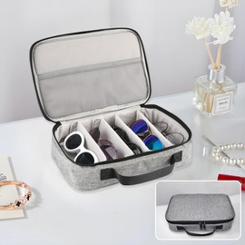 LMCHTTY Portable Sunglasses Organizer Case for Multiple Pairs with Cleaning Cloth, Adjustable Slot Glasses Holder for Men Women,Travel Storage Bag for Eyewear Watch Jewelry