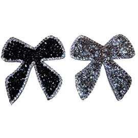 - Rhinestone Bows - Glitter Iron-On Patches Appliqué Clothing Set Silver/Black 2 Pieces
