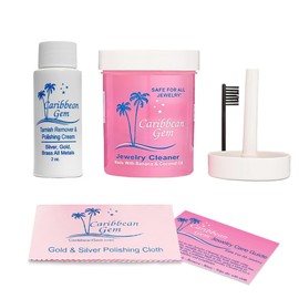 Caribbean Gem Jewelry Cleaner 8oz, Basket, Brush, Polishing Cream & Polishing Cloth - All Purpose Jewelry Cleaner Solution for Gold, Silver, Diamonds, Rings, Necklaces, Gems, Precious Stones & Metals