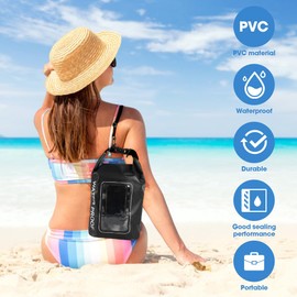 Riisoyu wasserdichte Tasche für Schwimmen, IPX6 Wasserdichter Packsack trockene Taschen mit Handytasche und Touchscreen Schwimmbad Kajak Bootfahren Camping Strand Rafting (schwarz 5L)