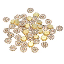 PATIKIL 100 Pcs Sew on Rhinestones Crystals 14mm, 3 Layers Sewing Flower Claw Rhinestones Glass Gems Metal Base for Craft Dress Clothes Belt Decoration, Champagne
