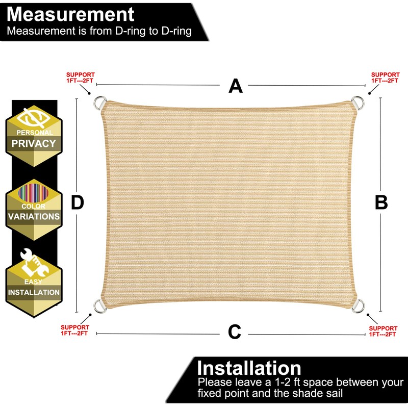 5' x 13' Beige Straight Edge Sun Shade Sail, Rectangle