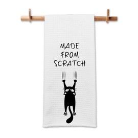 GOSJINNK Funny Kitchen Dish Towels Made from Scratch Dishcloth Trendy Kitchen Decor Supplies Funny Black Cat Hand Towel Gifts for Cat Lovers Cute Housewarming Gifts for Women Men Friend Cat Mom Chef
