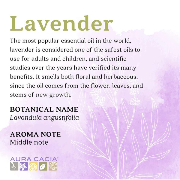 Aura Cacia 100% Pure Lavender Essential Oil | GC/MS Tested for Purity | 15 ml (0.5 fl. oz.) in Box | Lavandula angustifolia
