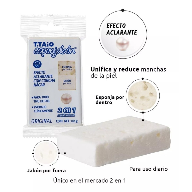 T.Taio Esponja Y Jabón 2 En 1, Concha Nácar 5pzas