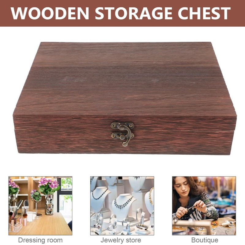 SEWACC Wooden Storage Box with Hinged Lid and Lock Simple