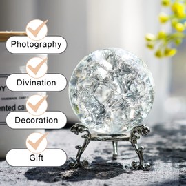 kanpura 60mm Ice Cracked Crystal Ball Paperweight Crystal Glass Sphere with Stand Home Decor Fengshui Accessories Rockery Ornament