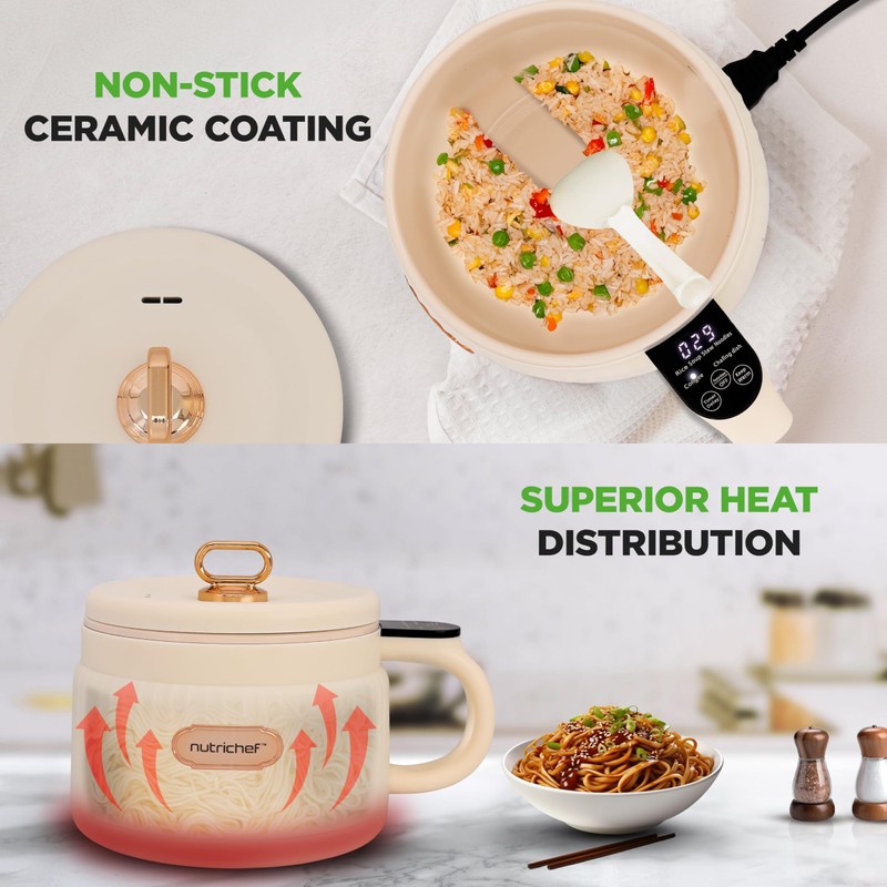 NutriChef 1.6 QT Portable Electric Rice Cooker & Lunch Maker