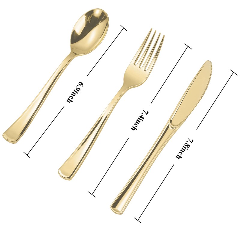 N9R 160pcs Gold Plastic Silverware - Gold Plastic Utensils Set