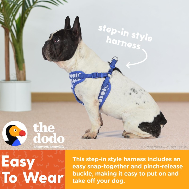 The Dodo Dog Harness, Blue Dodo Print, Size Small: Easy