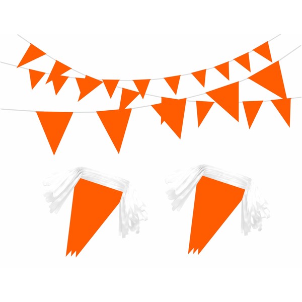 LUSEAN 100 Ft Solid Orange Pennant Banners Flags String Hanging Triangle Bunting Flags,Decorations for Grand Opening,Carnival Theme Birthday Party,Festival Celebration