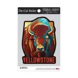 Die Cut Sticker Yellowstone National Park, Wyoming, Bison, Vivid, Contour Vinyl Sticker 3 to 6 inches, (Waterproof Decal for Cars, Water Bottles, Laptops, Coolers), Large