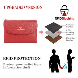 Royal Bagger RFID Blocking Women's Short Wallet Genuine Cow Leather Multi-card Slots Card Holder Trifold Purse Magnetic Opening 2063 (Black)