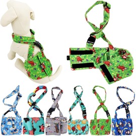 Dog Diaper for Male Boy Belly Band Reusable Washable with Suspenders Soft Fleece (Green Dog, M: Waist 13" - 16")