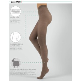 CALZITALY Merino Wool Tights, Winter Tights, Warm Tights, Black, Grey, Navy, Purple, Brown, Beige, Bordeaux, Green, S, M, L, XL, 100 Denier, Made in Italy, beige