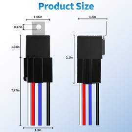 Ronybuy JD1912 Automotive Relay Switch Kit 4-Pin 40A 12V Relays with Harness Sockets 12&16 AWG Tinned Copper Wires, SPST 40 AMP Car Relay Kit, for Car Truck Van Motorcycle Boat, Pack of 2