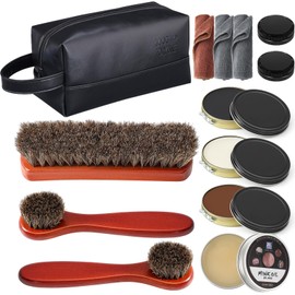 Wovnet 13 Pcs Shoe Polish Kit, Leather Boot Care Kit for Men, Black Shoes Shine Kit for Cleaning with PU Storage Bag(Black)