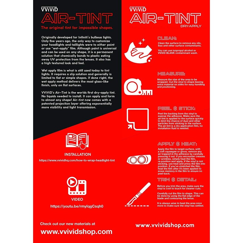 VViViD Air-Tint Headlight/Tail Light Window Tint (12" x 48", Dark