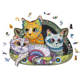 NBFBA Wooden Puzzle Adults, 100 Pieces, Three Small Kittens, Fun Irregular Shaped Puzzle for Adults, 15.9 x 21 cm, Educational Toy for Adults and Children, Family Game Collection