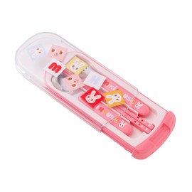 Miki House 15-4157-681 Trio Set, Spoon, Fork, Logo, Bear, Rabbit, Made in Japan, Dishwasher Safe, Boys, Girls, Babies, Kids, Kindergarten, Nursery School, Children's Clothes, Pink