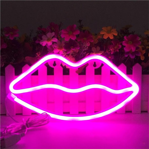Lip Neon Signs Sexy Pink Lips Led Neon Light Art Neon Sign Wall Decor Neon Lip Led Lights Sign Wall Decor for Children Room Christmas Wedding Party Decoration (Pink)