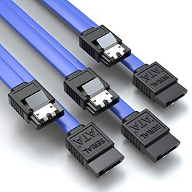 JAMEGA 3 x 50 cm SATA III Cable, S-ATA 3 Data Cable, 6 Gbit/s Connection Cable for SSD, HDD, Metal Clip, 2 x Straight L-Type Connectors, Blue
